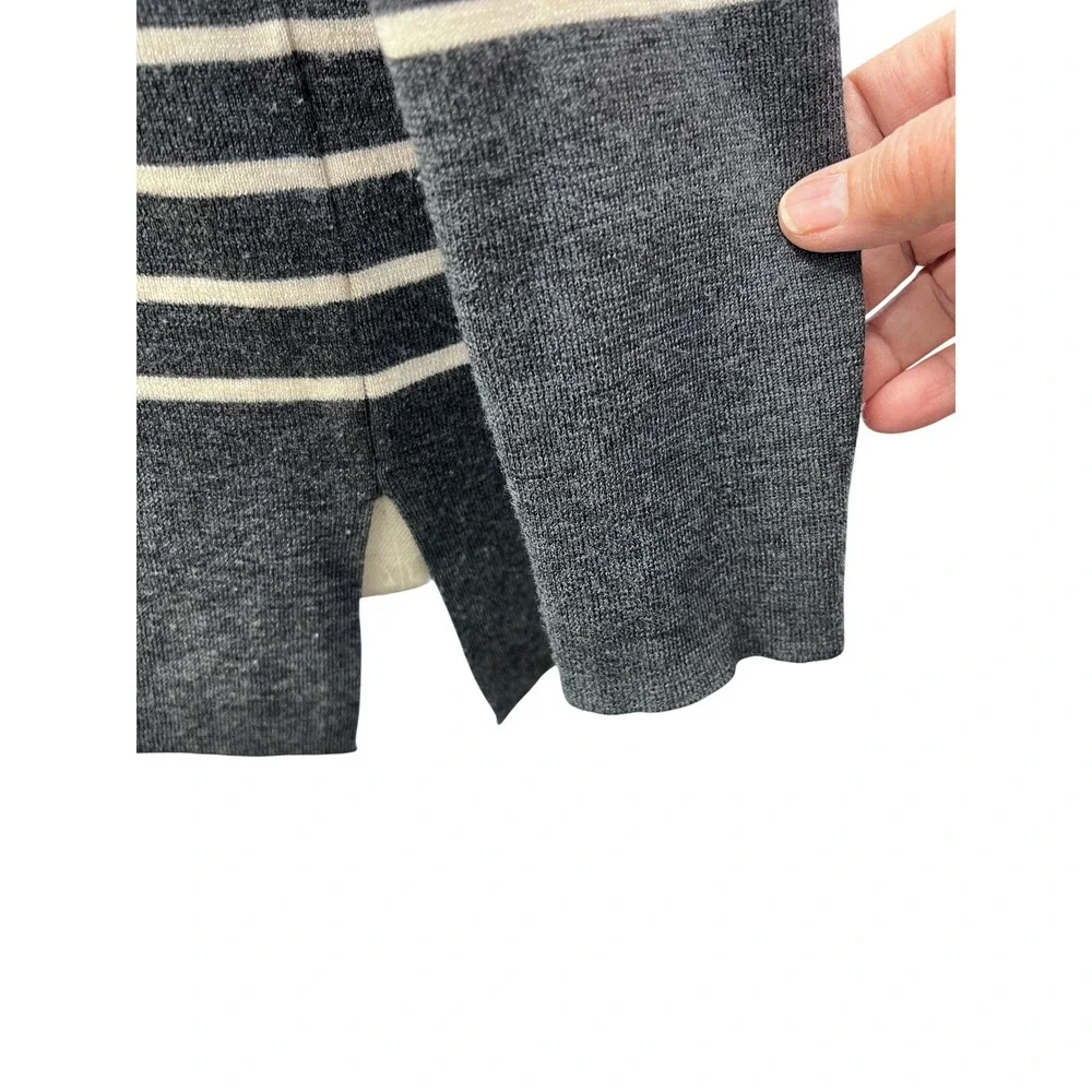 Tory Burch Sweater Large Grey White Excellent Merino Wool Striped Tunic 30143667